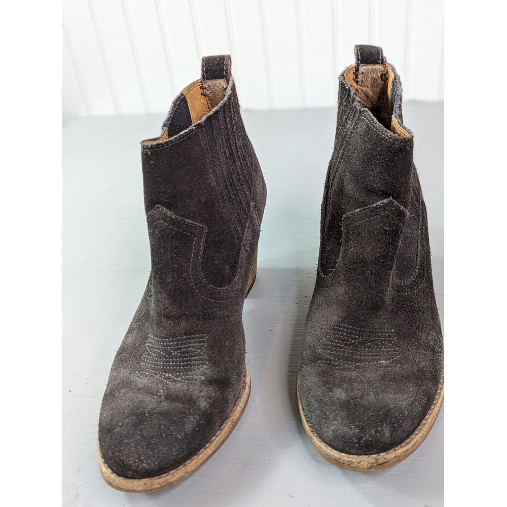 Dolce Vita Western Boots Womens 8 Gray Leather Suede Pull On Ankle Booties